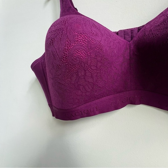 Cacique 46C lightly lined No-Wire Bra Maroon Purple Lane Bryant Support - Picture 2 of 8